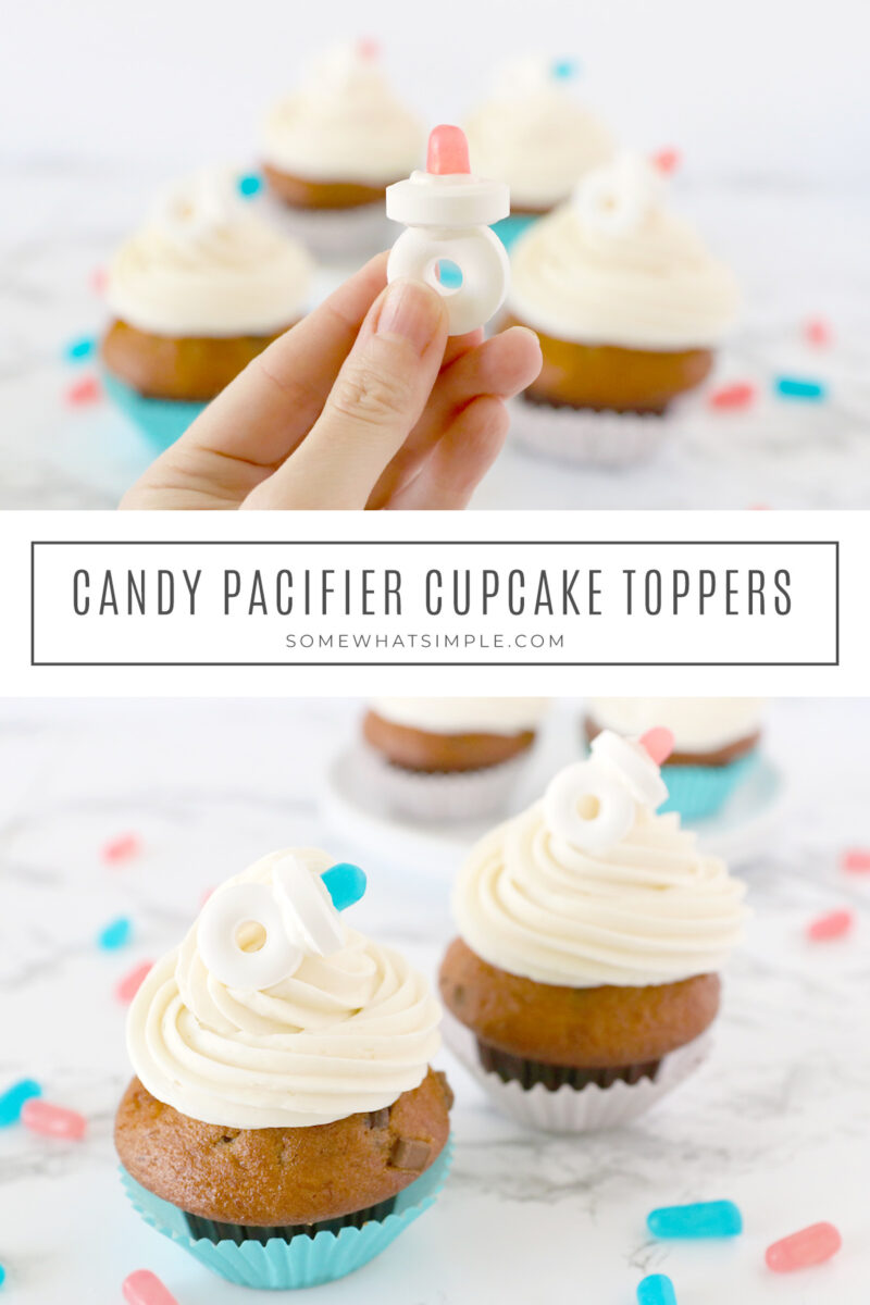 collage of images showing how to make candy pacifiers