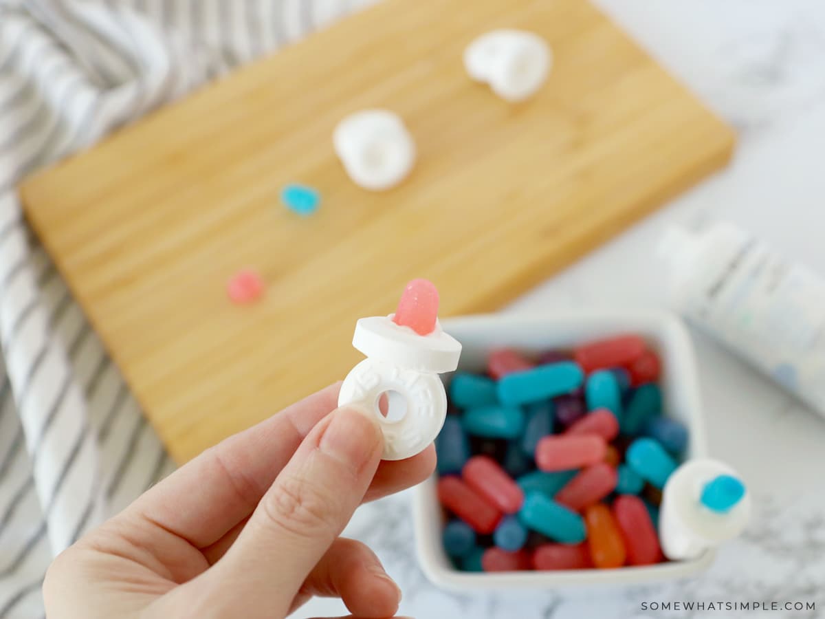 showing a candy pacifier made with life savers and small candies
