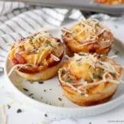 pizza cupcakes on a white plate