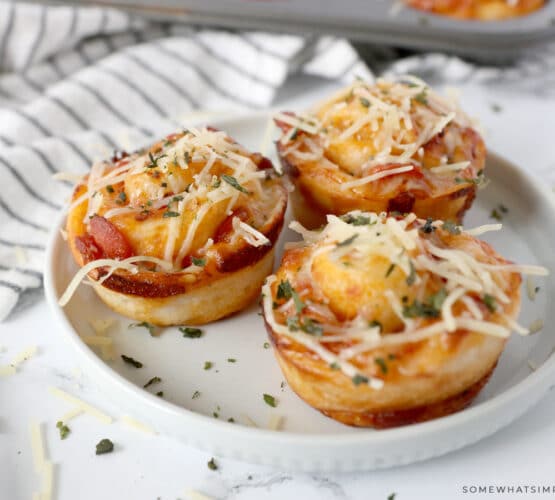 pizza cupcakes on a white plate