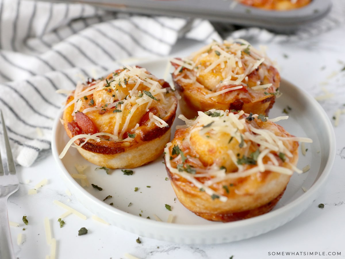 pizza cupcakes on a white plate