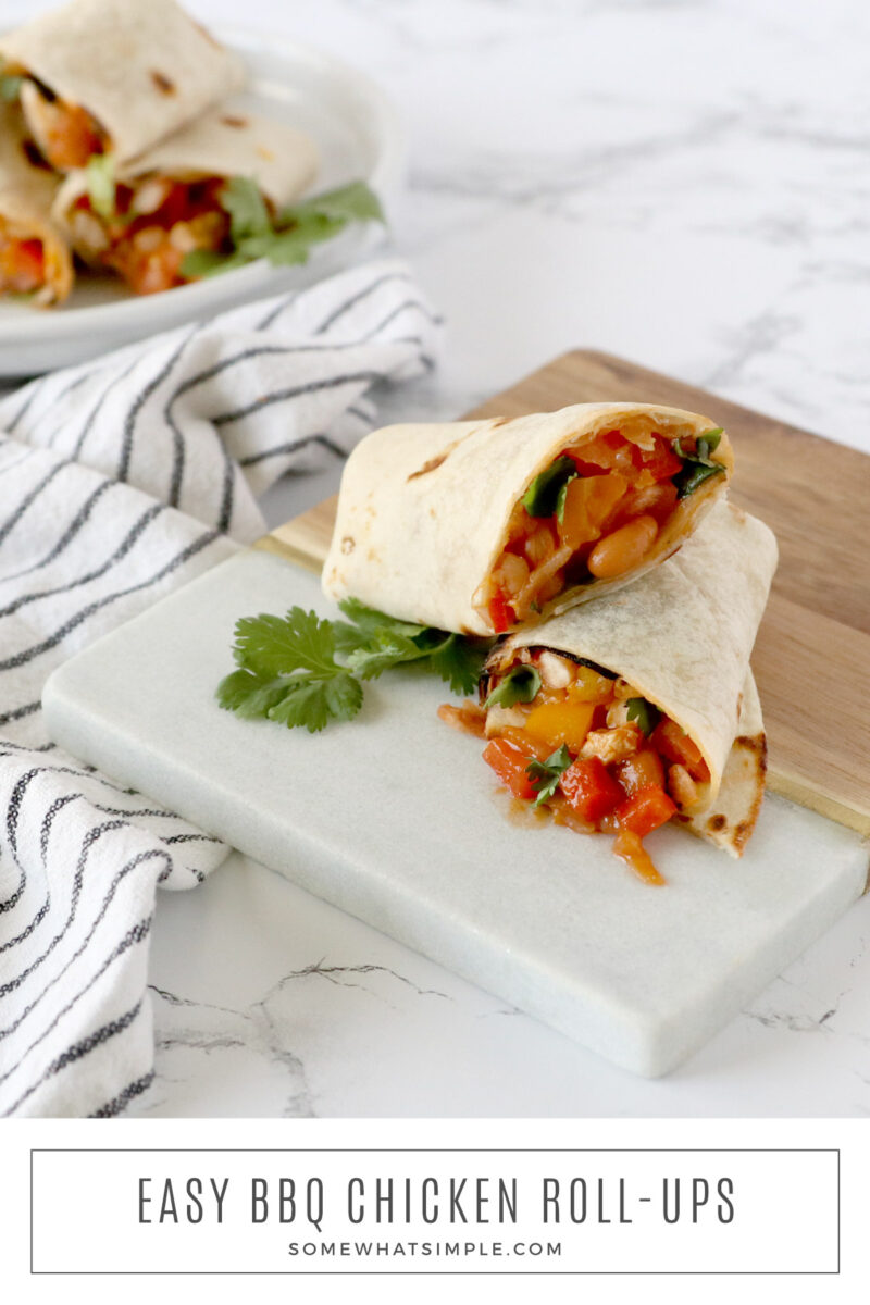 long image of bbq chicken wraps