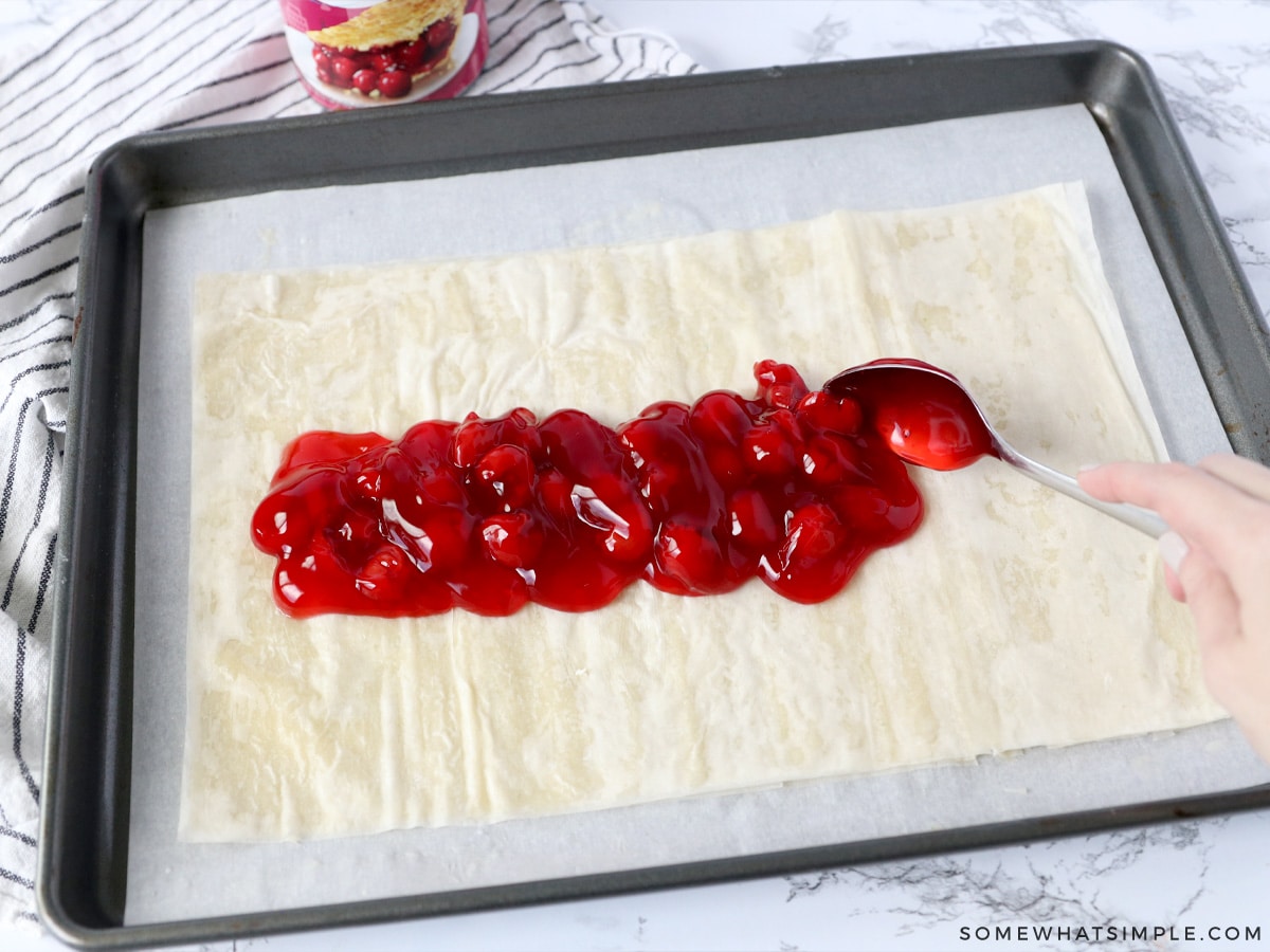 cherry pie filling on filo dough