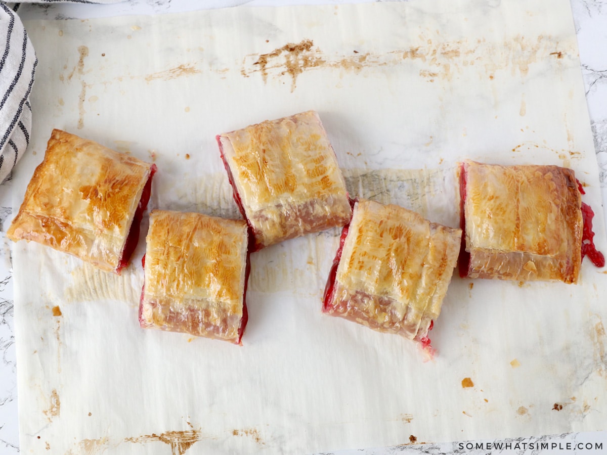 baked cherry strudel cut into pieces