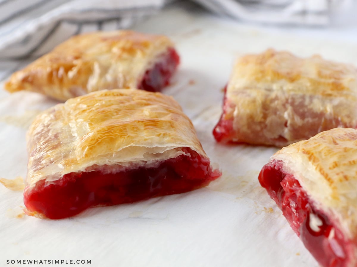 close up of sliced cherry strudel ready to be eaten