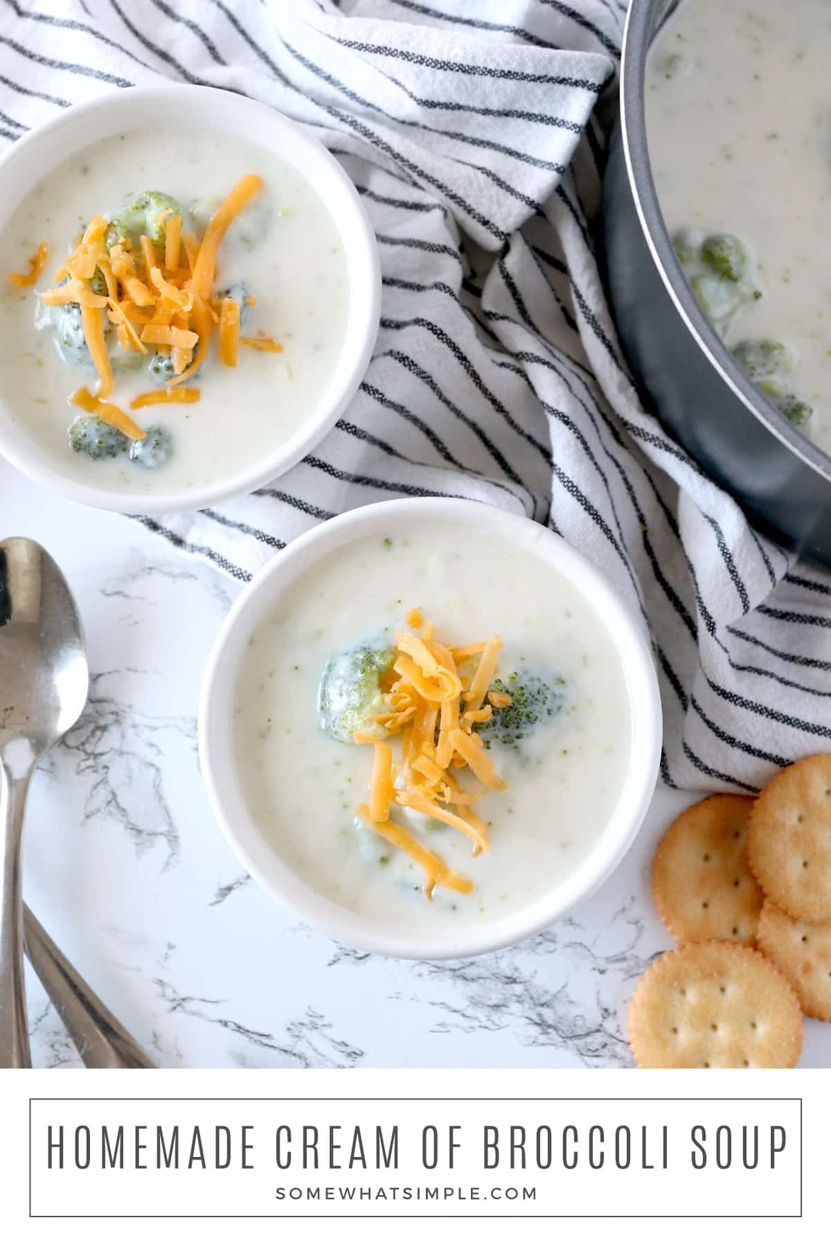 Made with broccoli, milk, butter, salt, and flour, this Cream of Broccoli Soup is creamy, delicious, and so easy to make! via @somewhatsimple