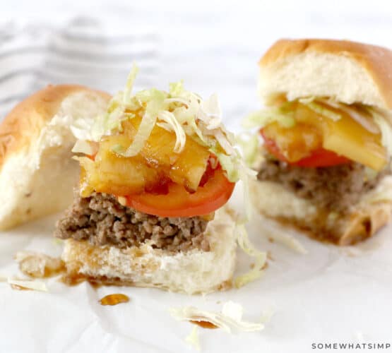 2 beef sliders on a white counter