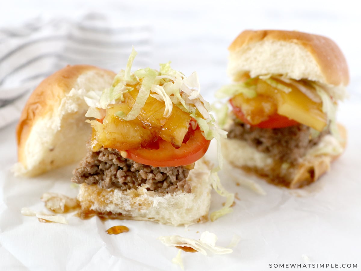 2 beef sliders on a white counter