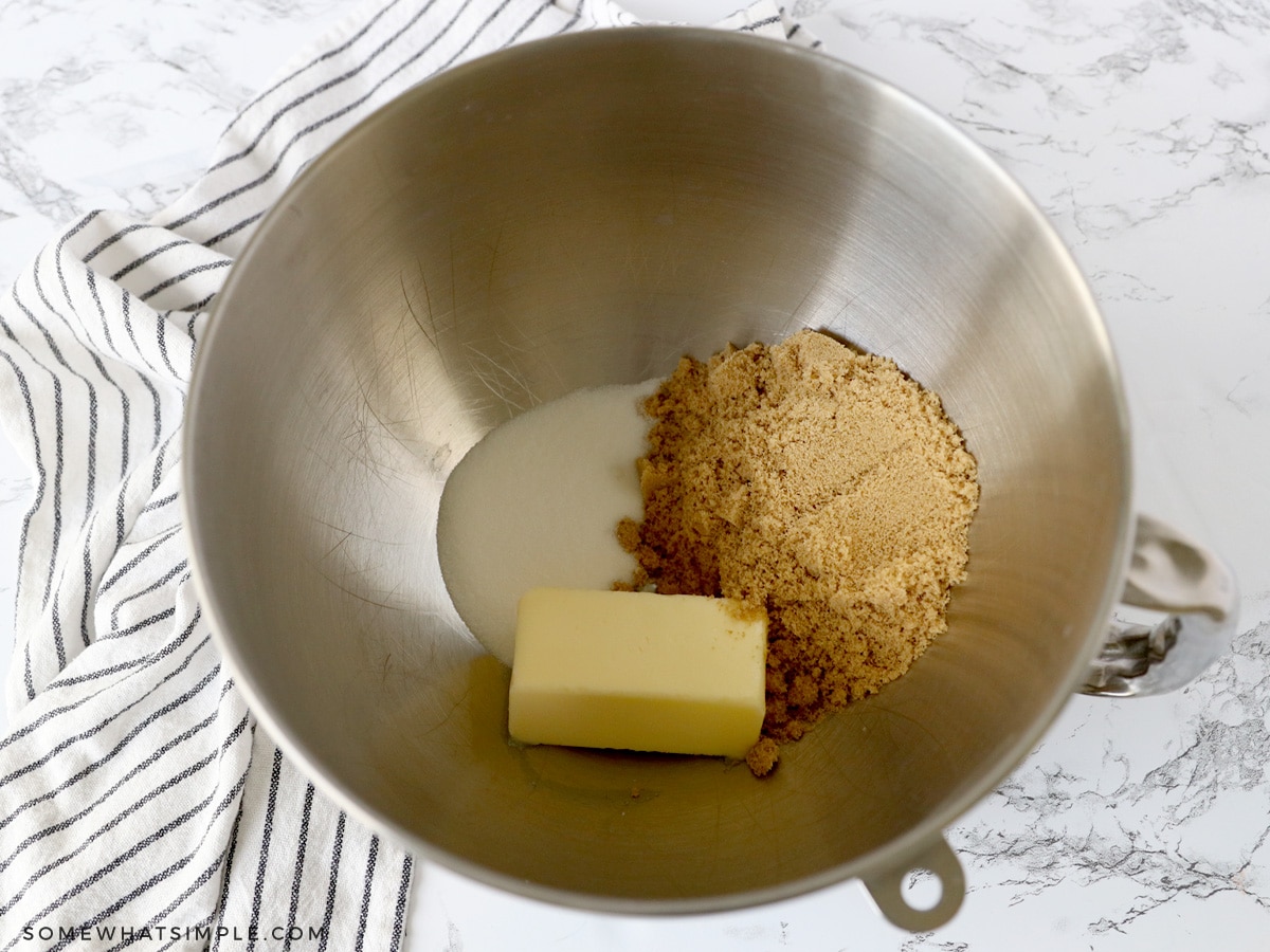 creaming together butter and sugar in a mixing bowl