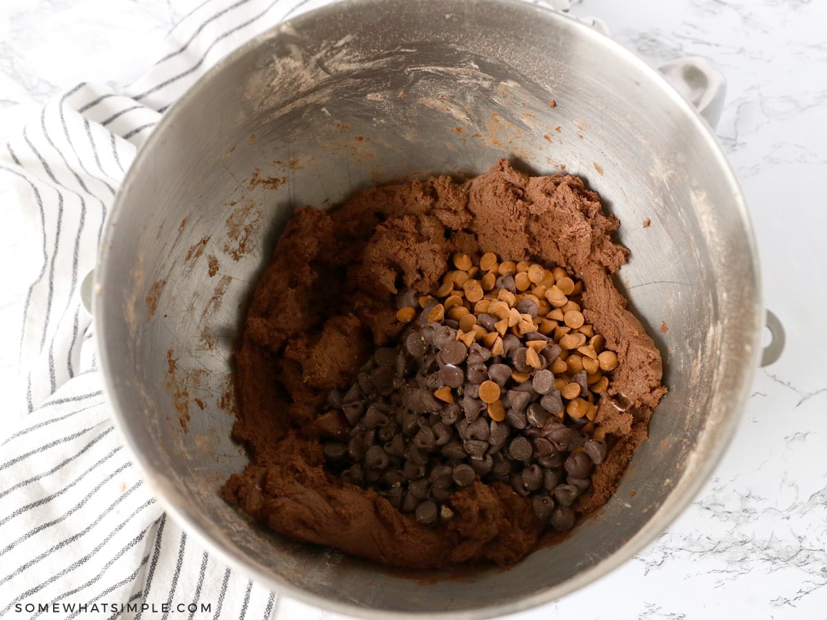 adding cocoa powder to cookie dough