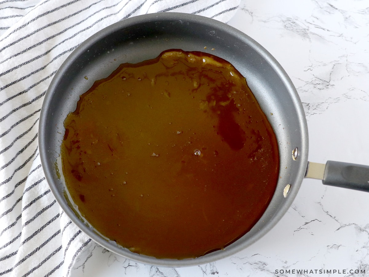 caramel sauce in a metal sauce pan