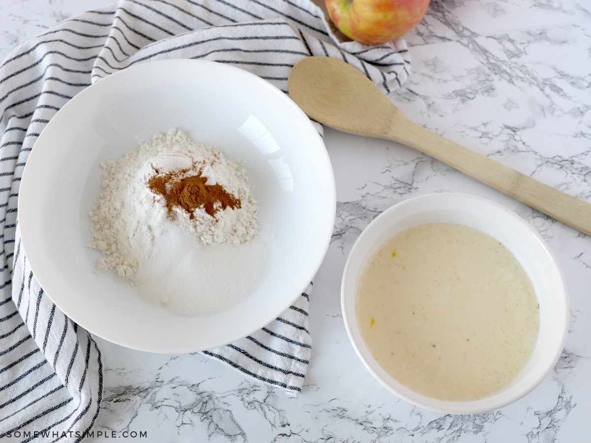 mixing ingredients to make a batter for fried apples