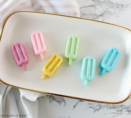 finished popsicle soap in a glass dish