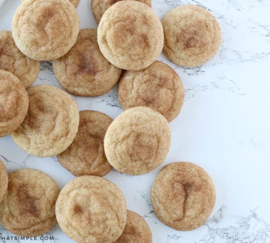 snickerdoodle cookies in a pile on the coutner