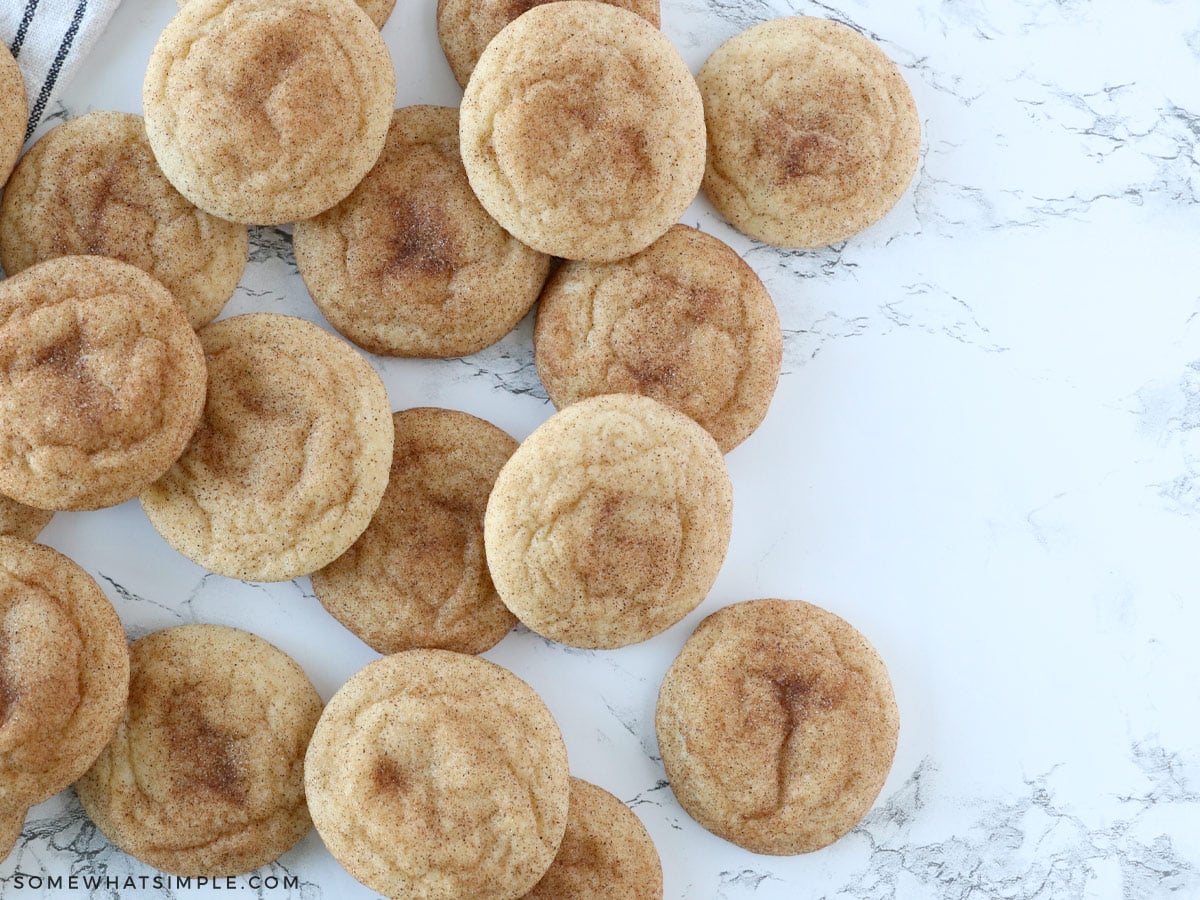 snickerdoodle cookies in a pile on the coutner