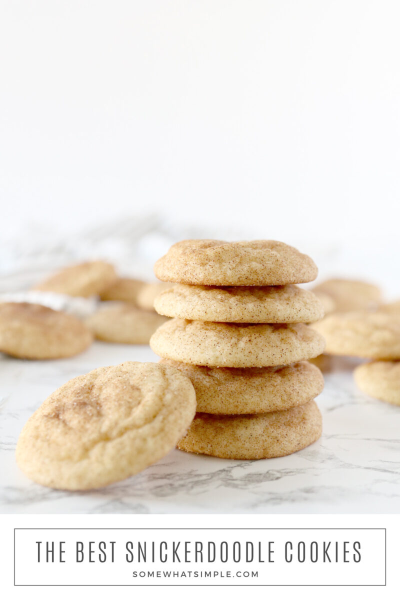 long image of a stack of snickerdoodle cookies