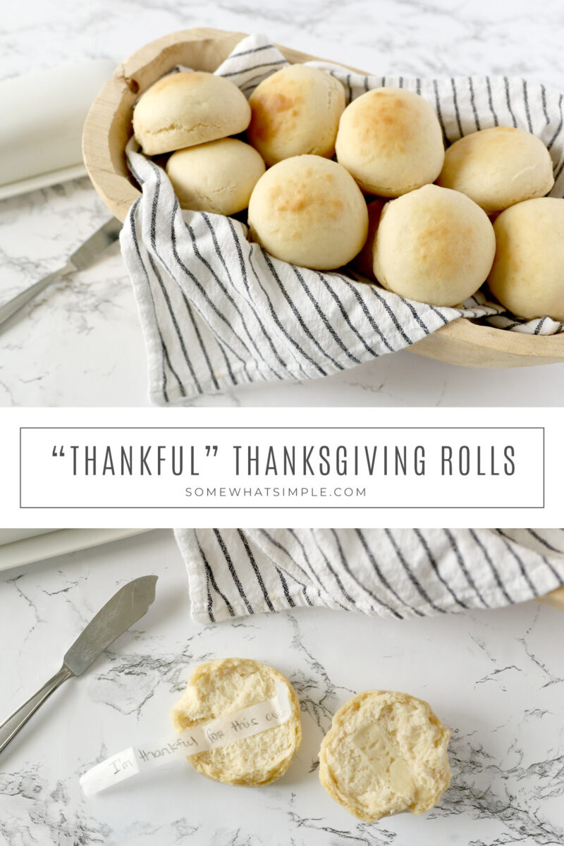 collage of images showing thankful thanksgiving rolls