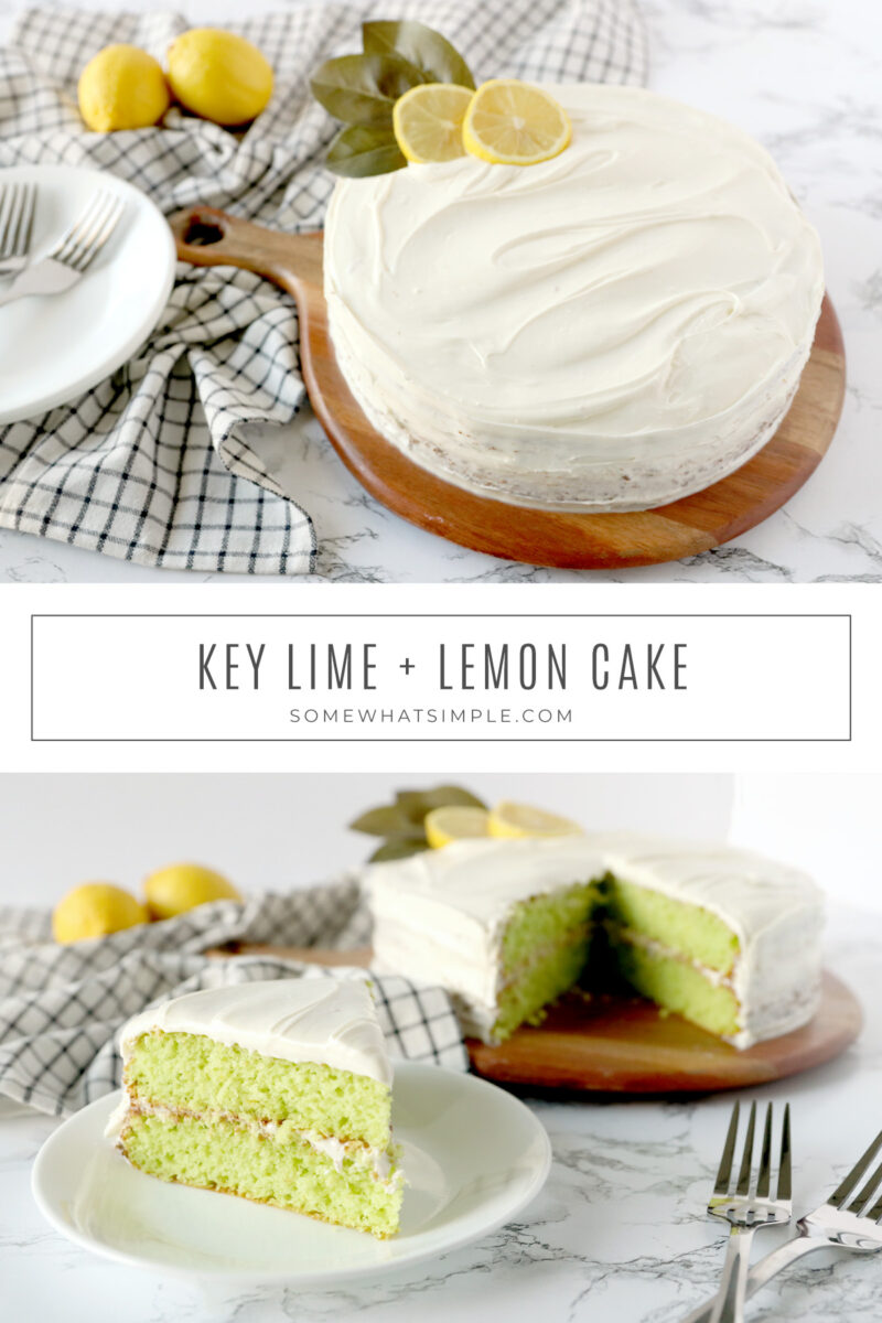 collage of images showing a finished key lime cake