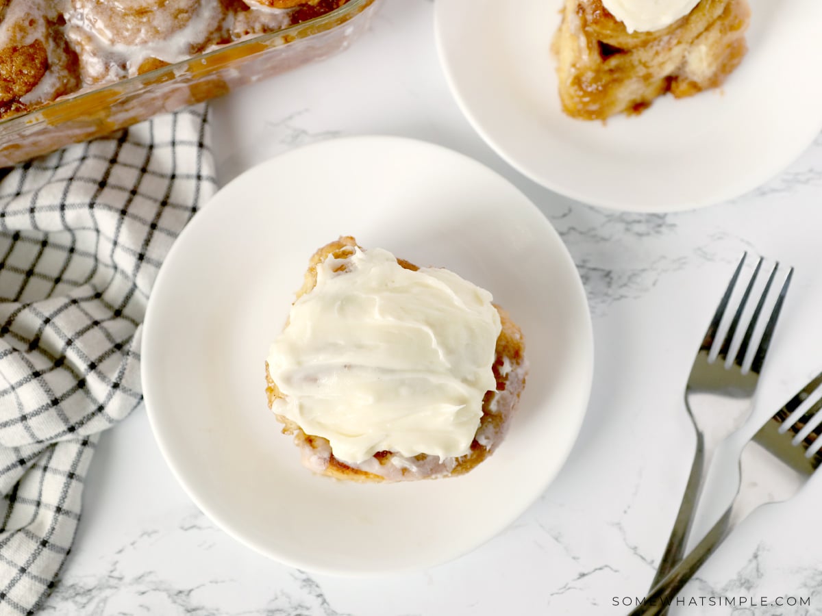 overhead shot of 30-minute cinnamon rolls