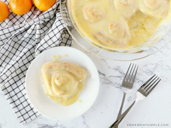 overhead shot of finished orange rolls