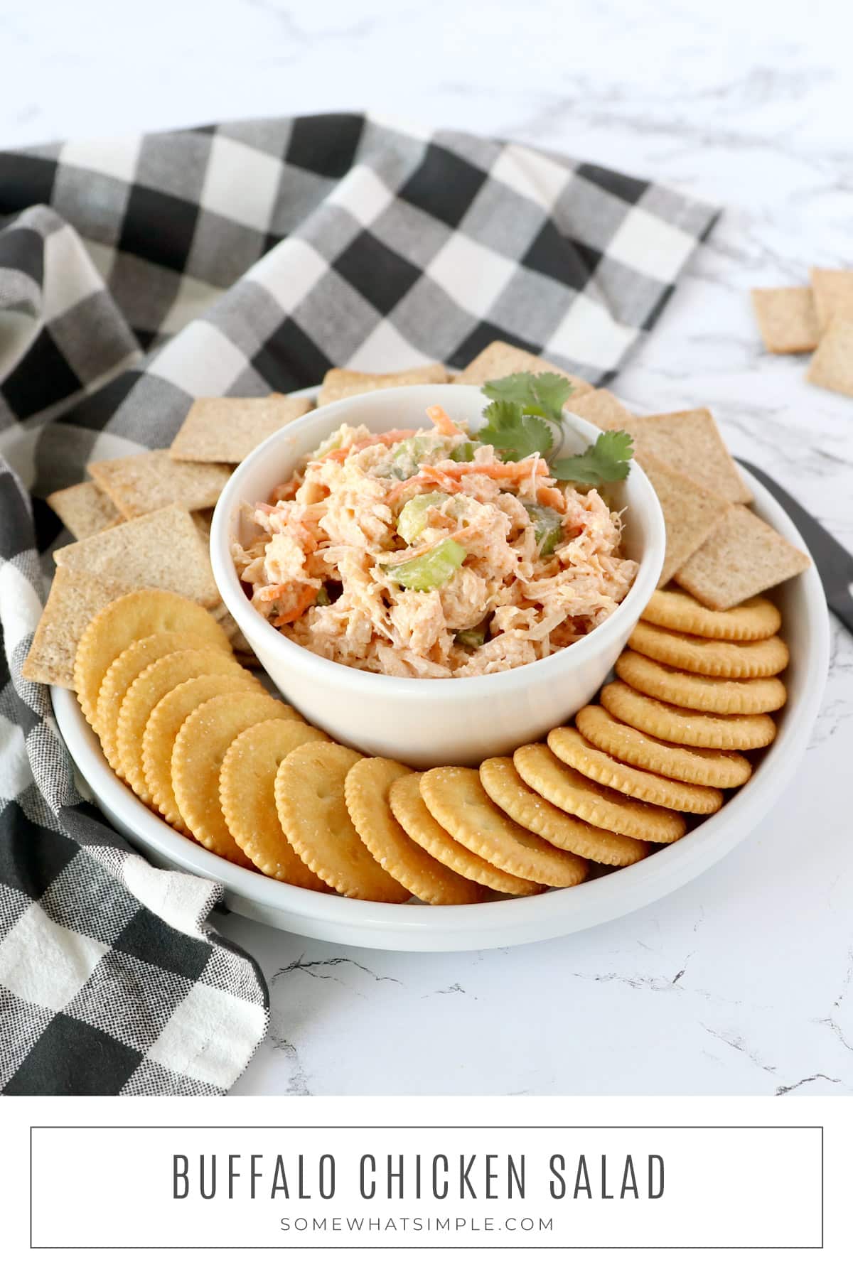 This Buffalo Chicken Salad is a healthy tossed salad that’s great for picnics, potlucks, and for lunch and dinner! Make this recipe in under 5 minutes! via @somewhatsimple