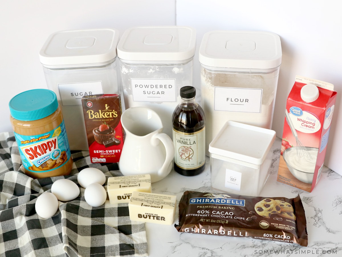 ingredients to make chocolate peanut butter bars