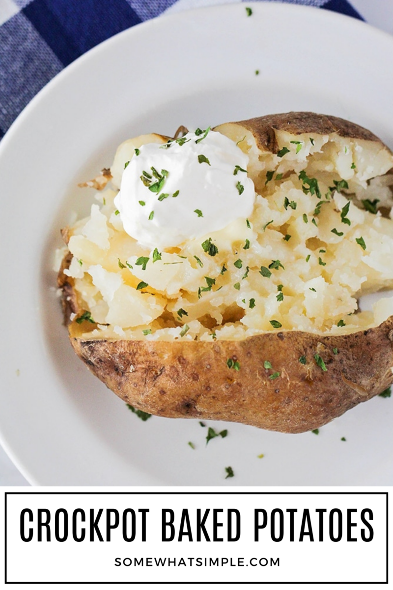 long image of a plated baked potato