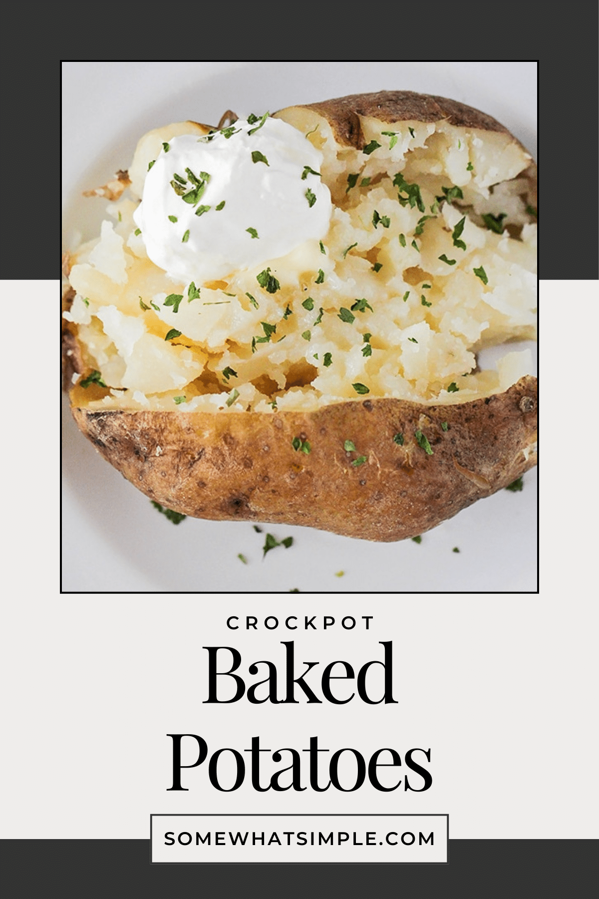 These crock pot baked potatoes just might change the way you cook baked potatoes forever! Here is how to cook potatoes in a crock pot. via @somewhatsimple