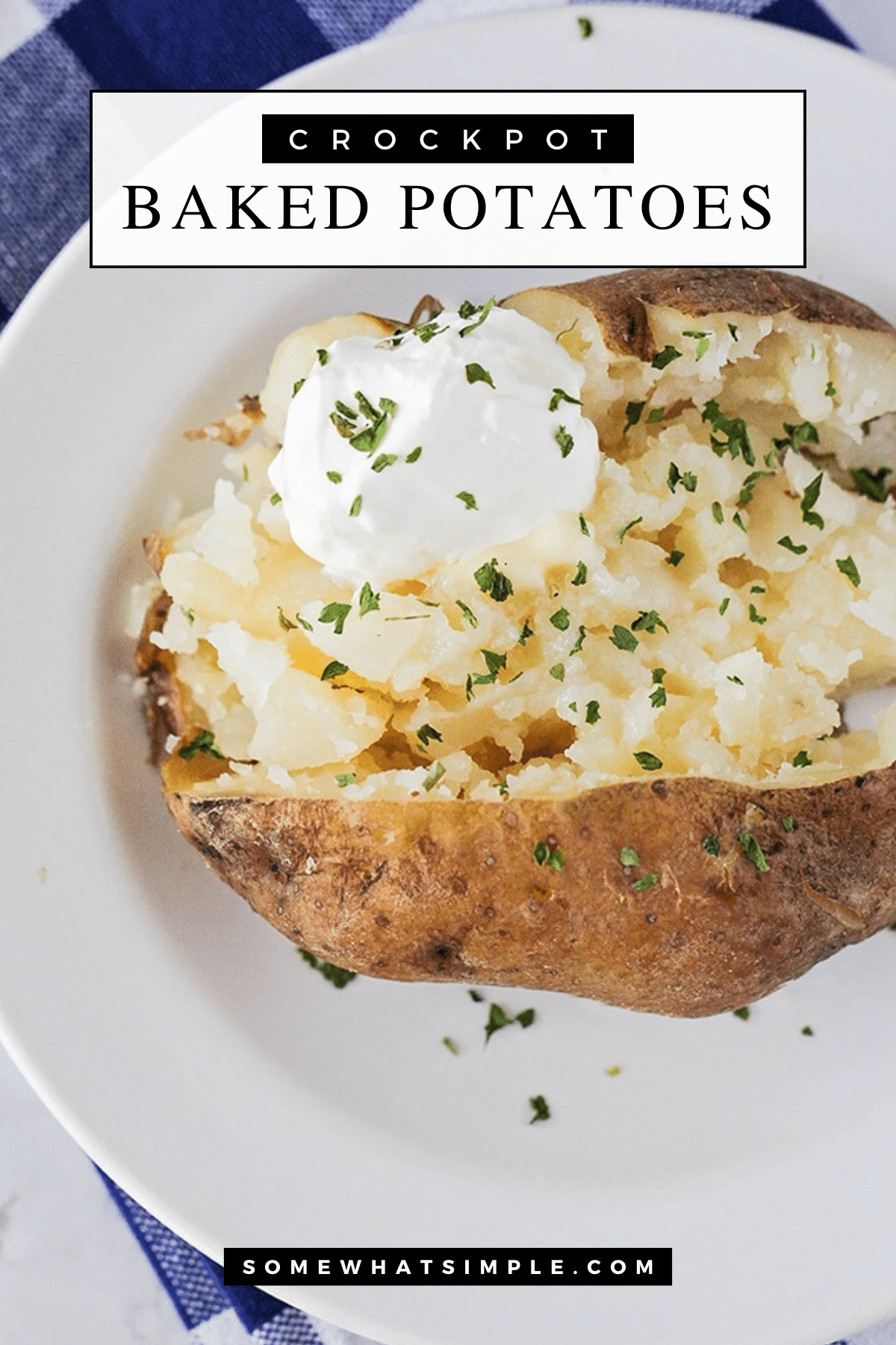 These crock pot baked potatoes just might change the way you cook baked potatoes forever! Here is how to cook potatoes in a crock pot. via @somewhatsimple