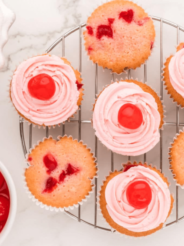Satisfy Your Sweet Tooth with Irresistible Cherry Almond Vanilla Cupcakes!