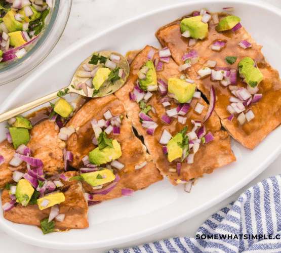 plated grilled salmon with avocado salsa