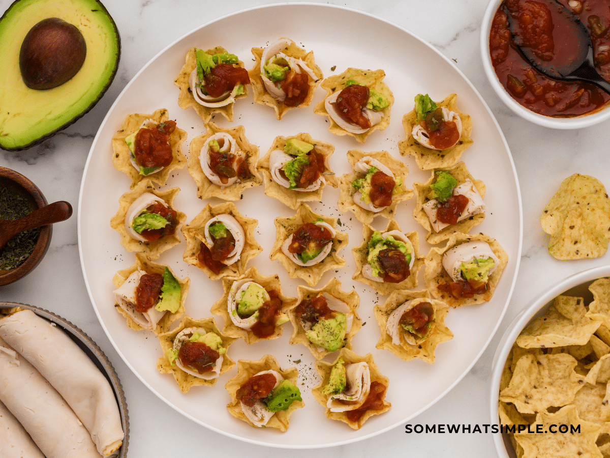 finished product of Chicken Avocado Appetizer on a white dish