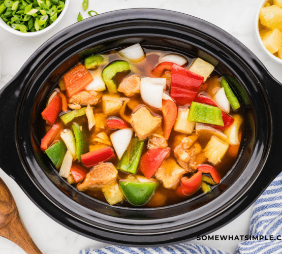 Finished product of Crock Pot Sweet and Sour Chicken in crock pot