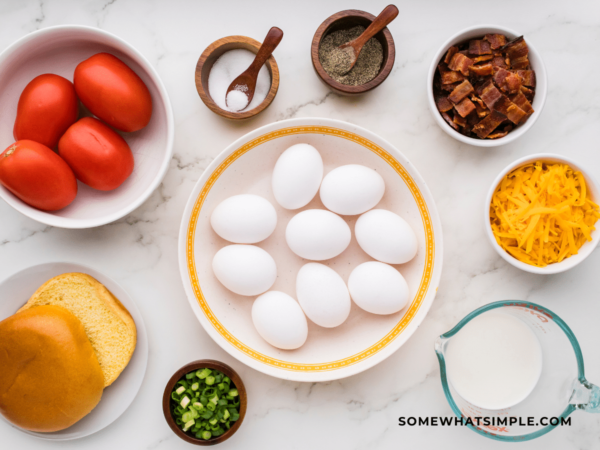 Photo of all the ingredients for Sheet Pan Breakfast Sandwiches