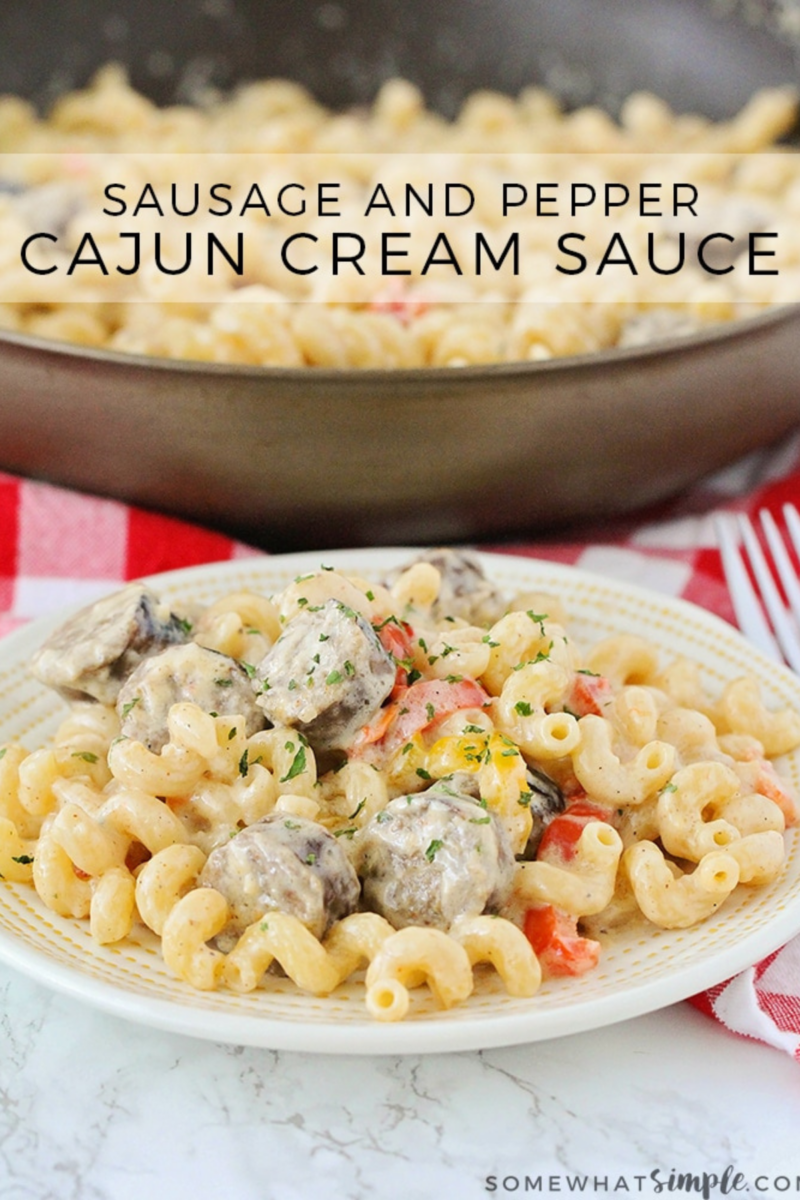 finished product of Cajun Cream Sauce on a white plate
