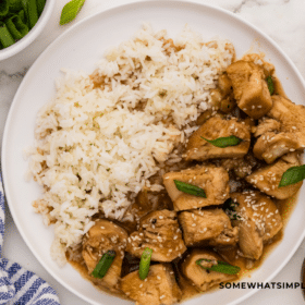 finished Honey Sesame Chicken on white plate