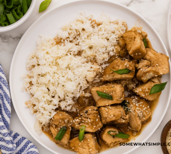 finished Honey Sesame Chicken on white plate