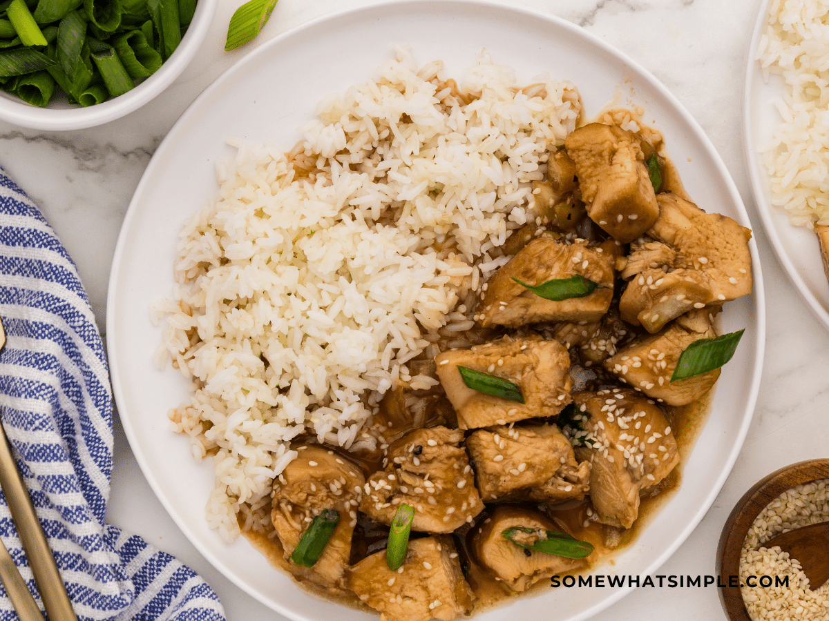 finished Honey Sesame Chicken on white plate