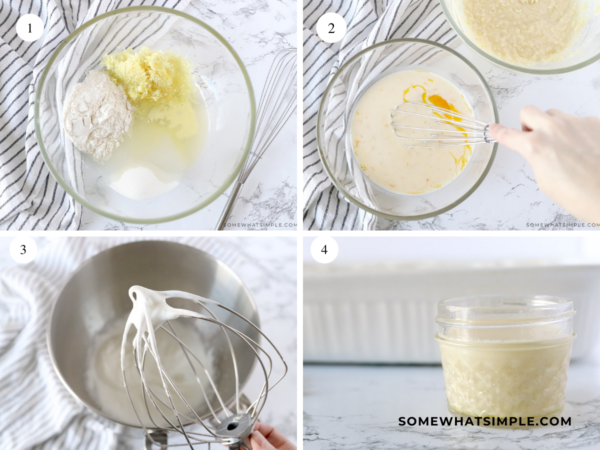 4x4 grid of the steps to make Lemon Souffle