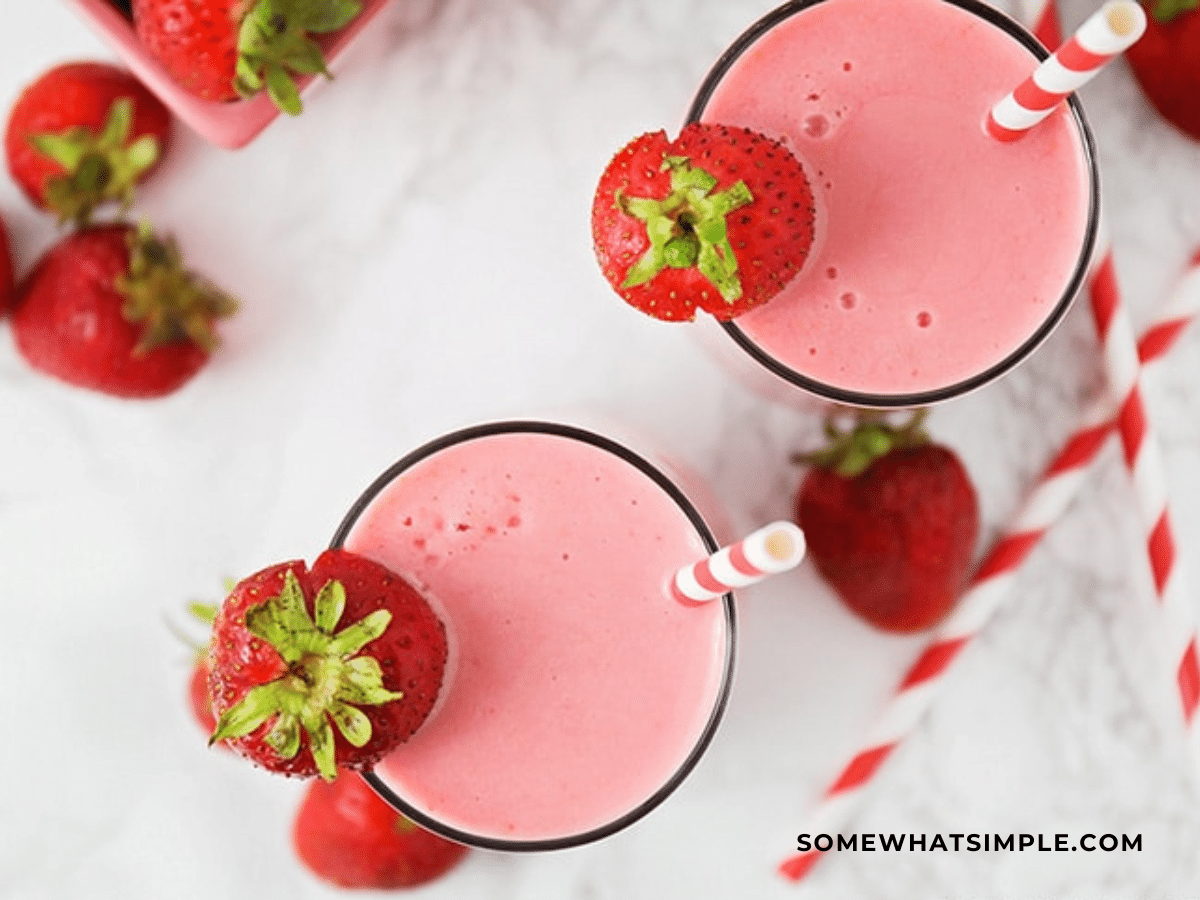 overhead shot of the strawberry Julius finished product