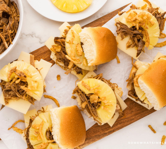 overhead shot of Hawaiian Pulled Pork Sandwiches