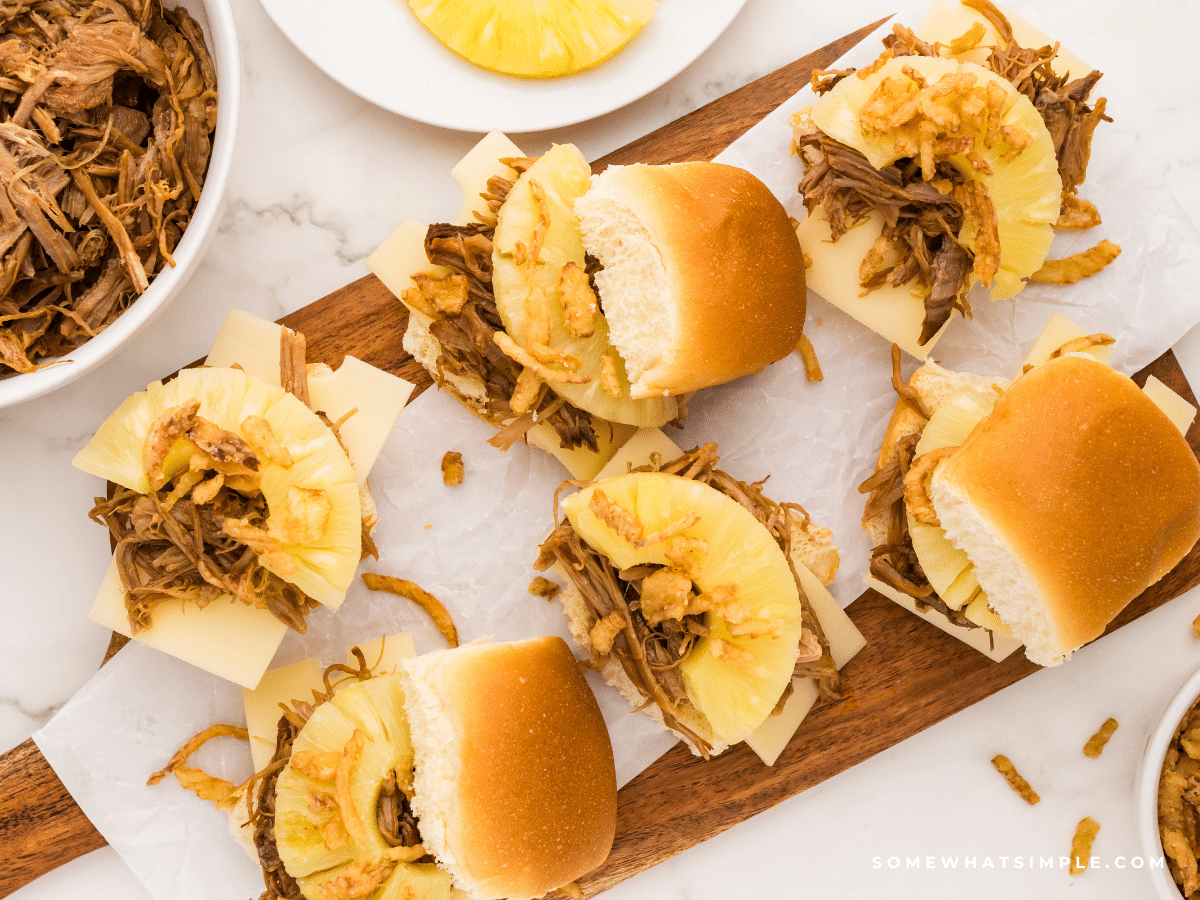 overhead shot of Hawaiian Pulled Pork Sandwiches