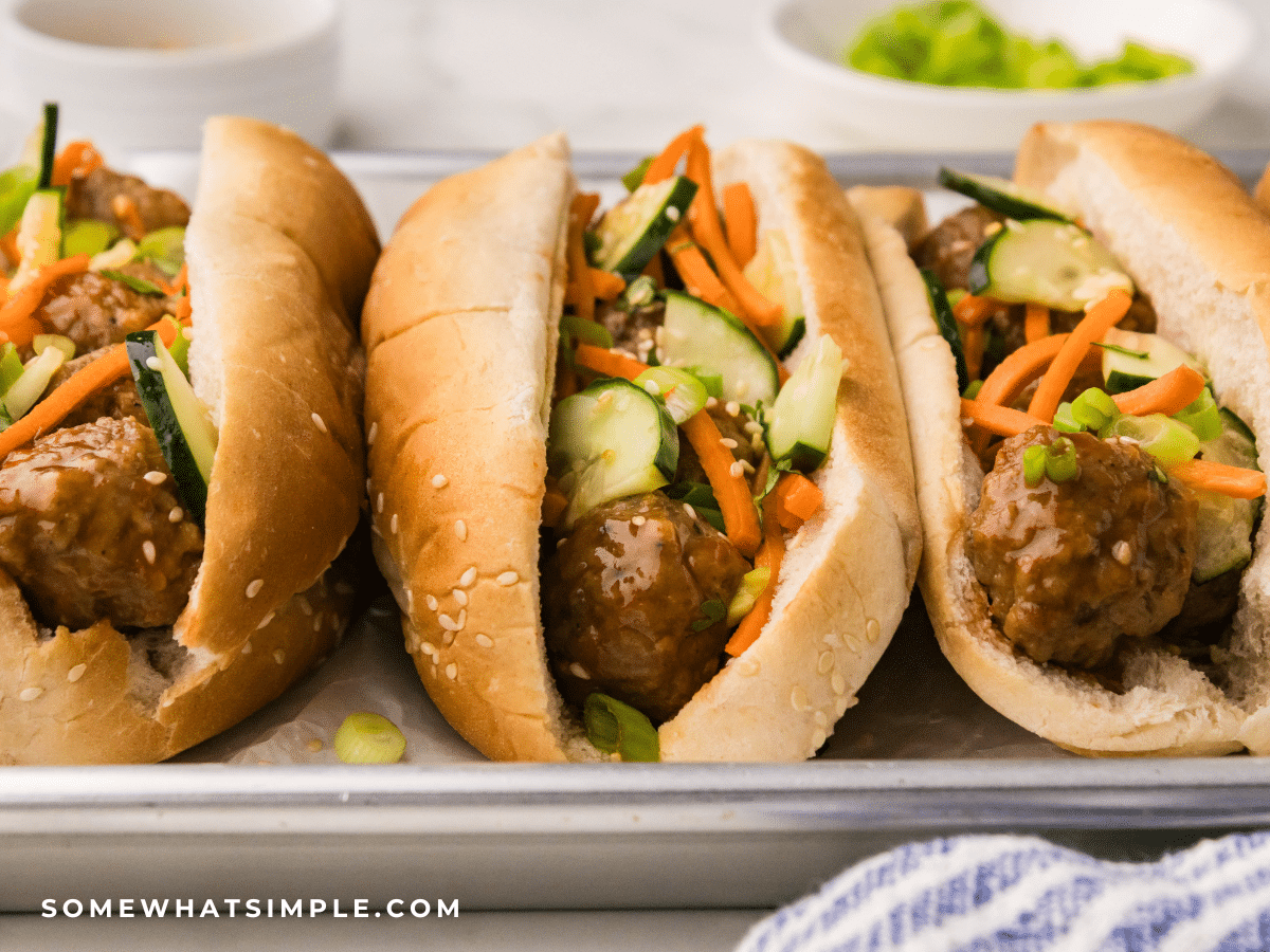 close up of Asian Meatball Sandwiches side by side