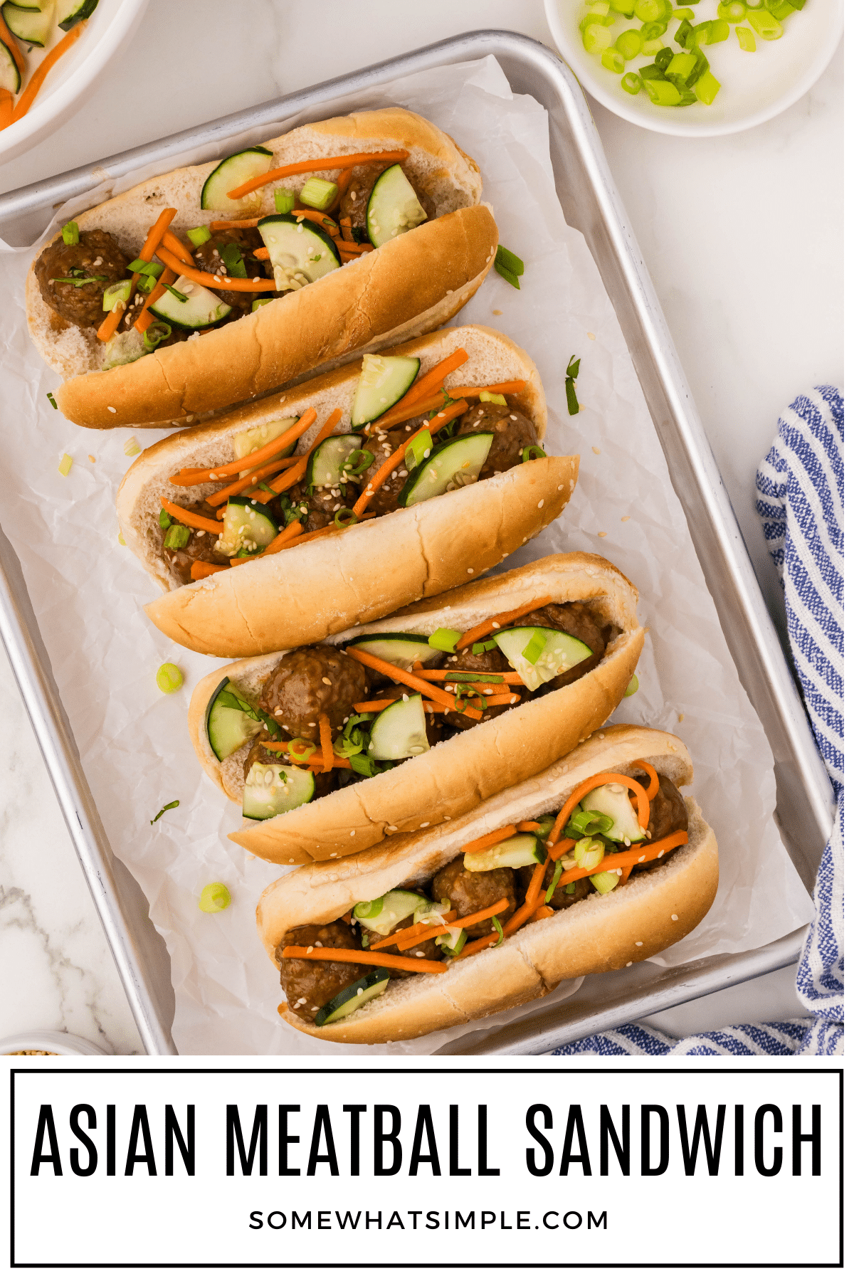 Craving something bold, tangy, and packed with flavor? An Asian Meatball Sandwich is simple enough for a weeknight meal and impressive enough to serve at a gathering! via @somewhatsimple