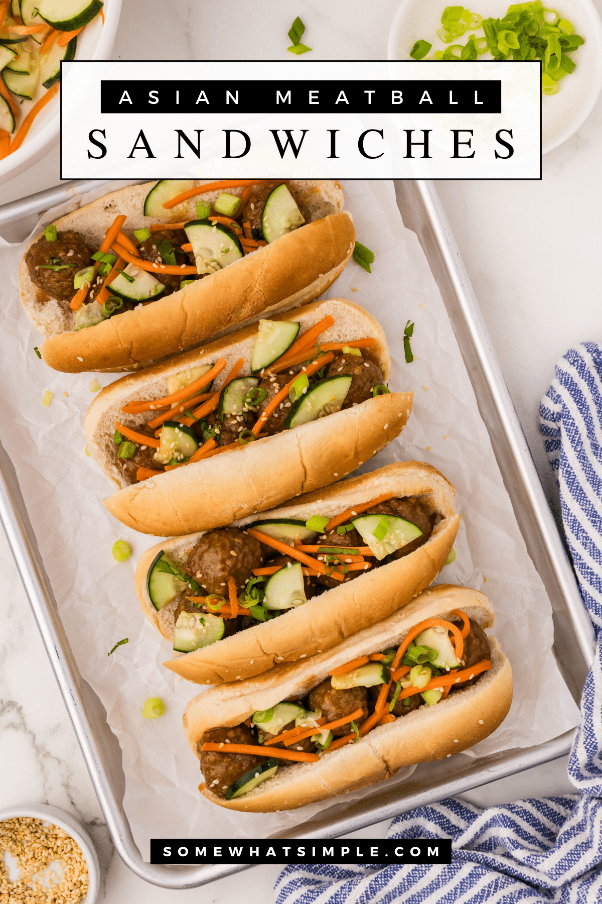 Craving something bold, tangy, and packed with flavor? An Asian Meatball Sandwich is simple enough for a weeknight meal and impressive enough to serve at a gathering! via @somewhatsimple
