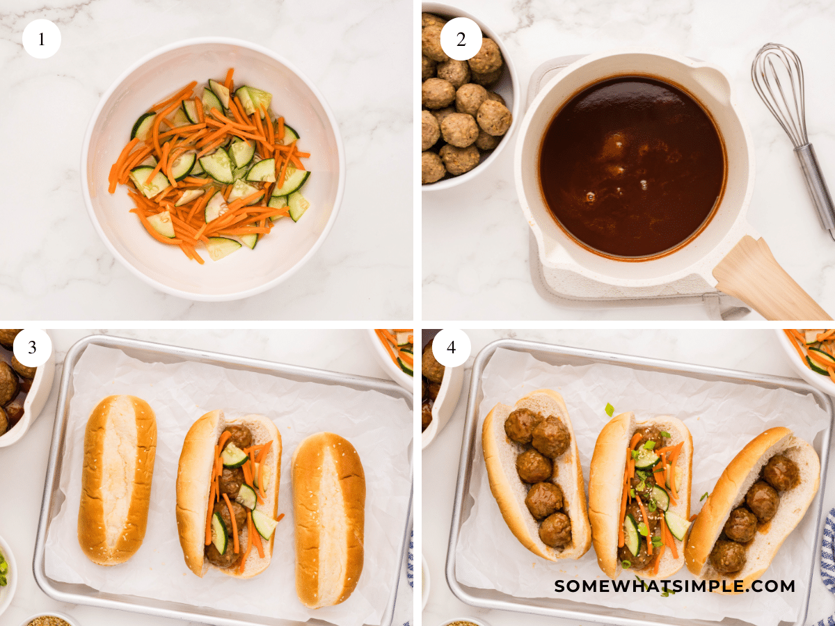 collage of images showing how to make Asian Meatball Sandwiches