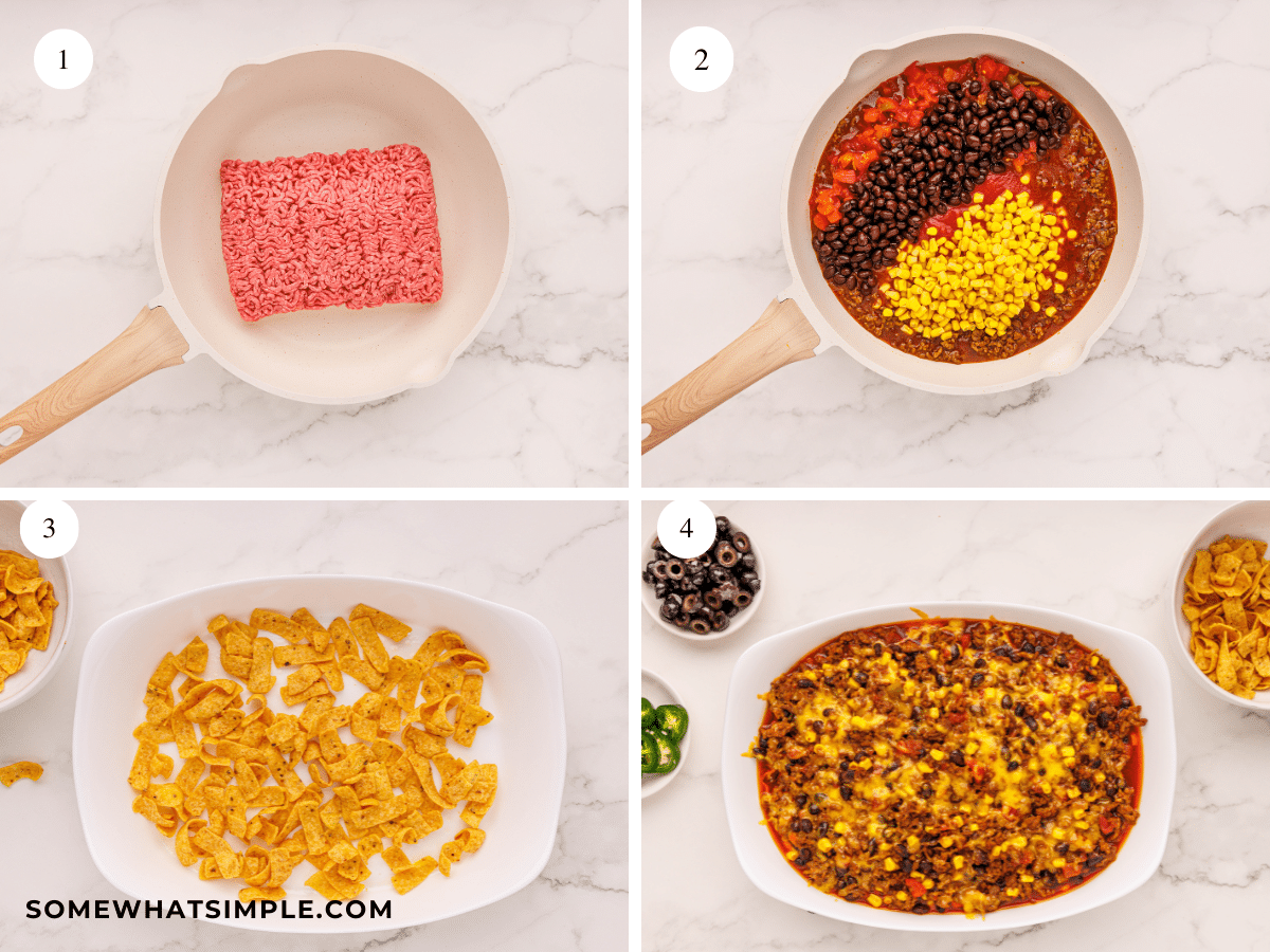 collage of images showing how to make Frito Pie