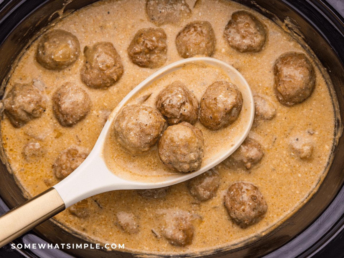spoon over swedish meatballs