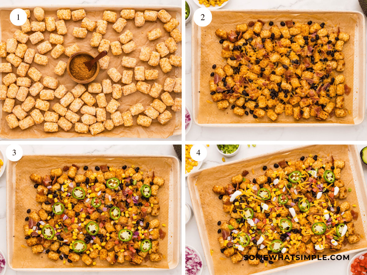 Collage of images showing how to make Tatchos.