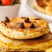 small stack of chocolate chip pancakes